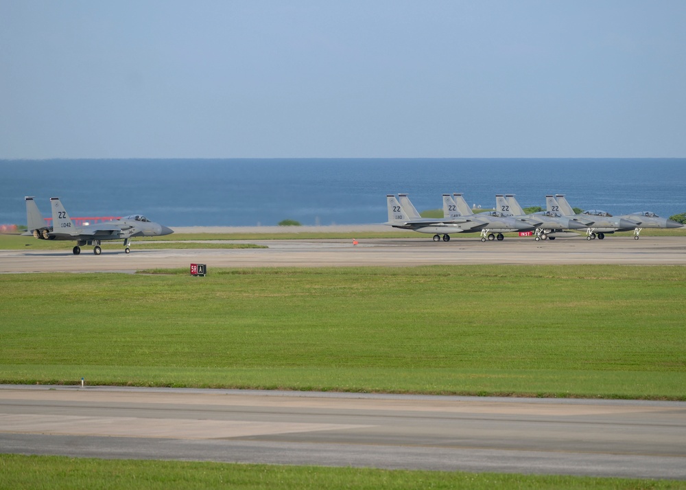F-15 Eagles take off from Kadena