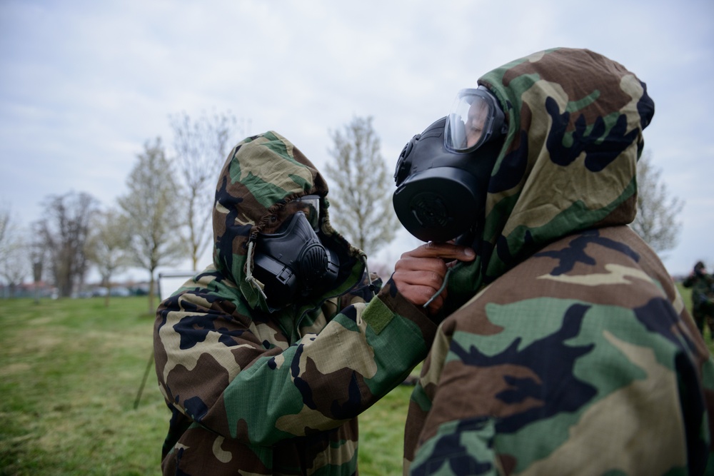 39th SSB Soldiers practice CBRN and mask confidence training