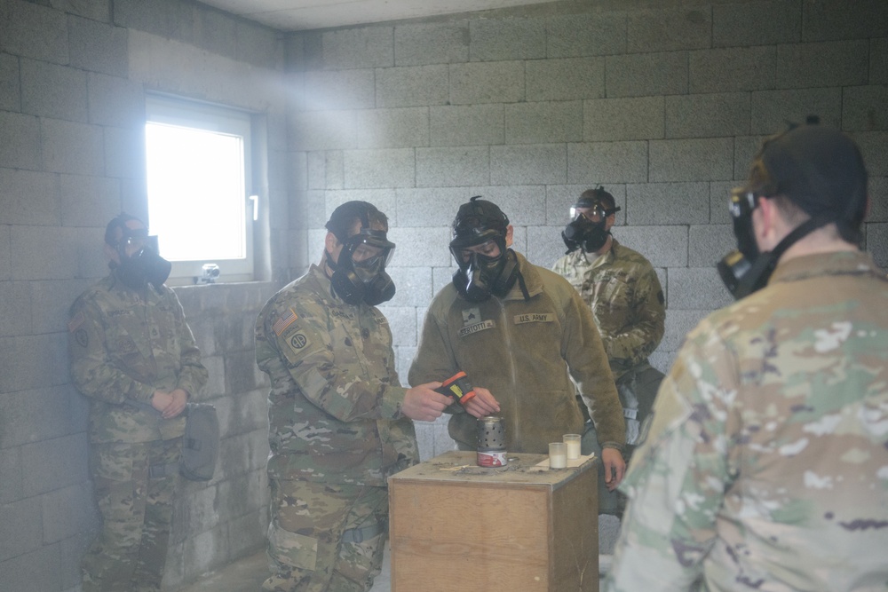 39th SSB Soldiers practice CBRN and mask confidence training