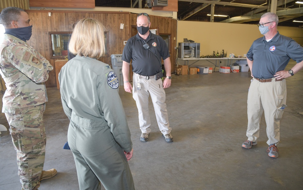 Photo of 116th Air Control Wing leadership visiting with Georgia National Guard Airmen, Soldiers and partner-agency personnel providing support at COVID-19 Vaccination Site