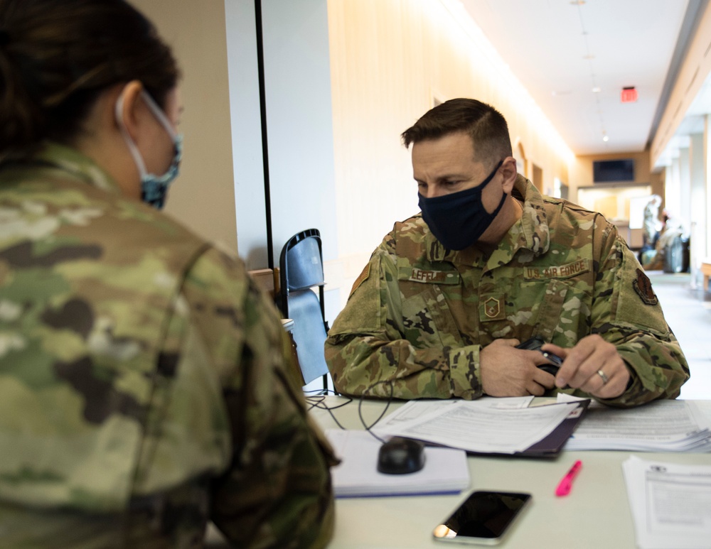 Airmen Attend In-Processing Briefings for Operation Safety Net Support