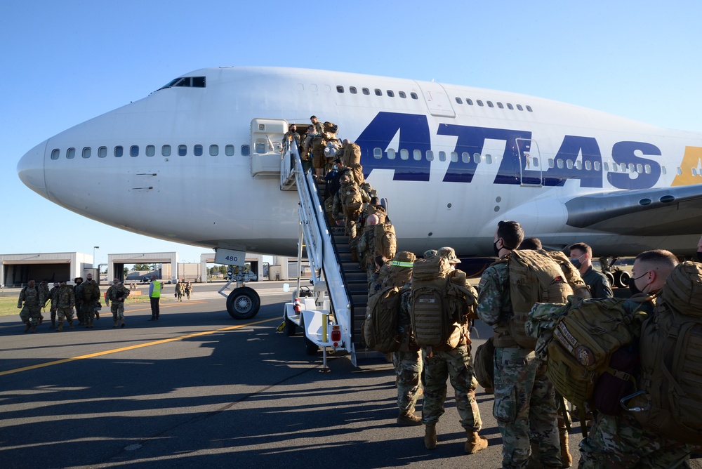 177th Fighter Wing of the New Jersey Air National Guard Airmen deploy to the Middle East.