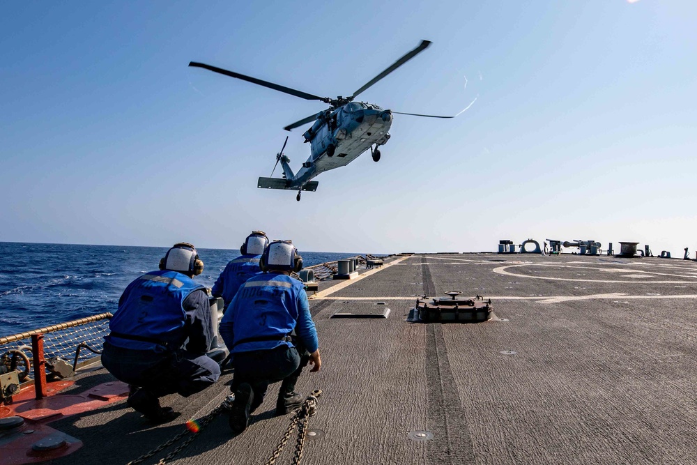 USS Barry conducts flight operations with Helicopter Combat Squadron 8