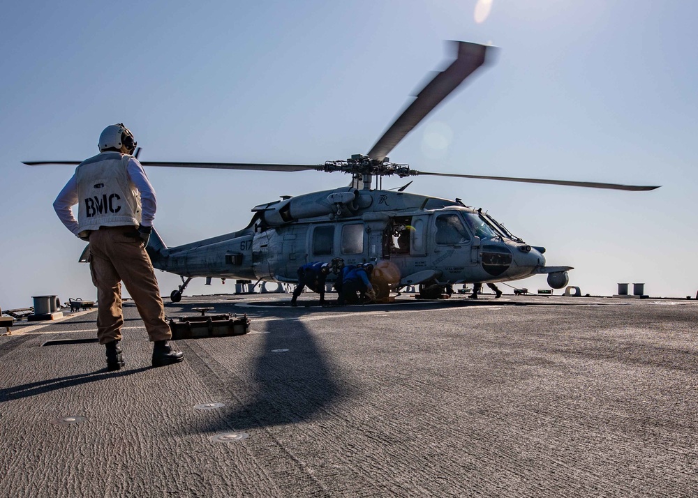 USS Barry conducts flight operations with Helicopter Combat Squadron 8