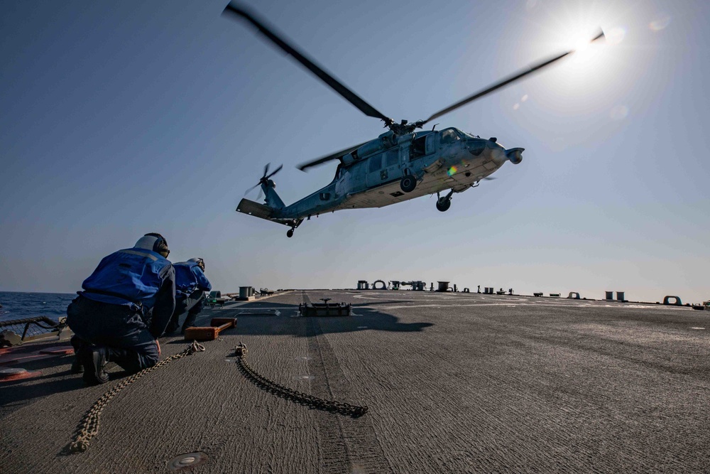 USS Barry conducts flight operations with Helicopter Combat Squadron 8