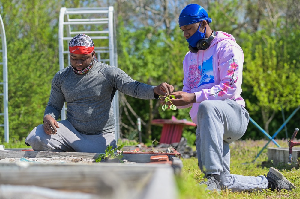 Illinois National Guard Service Member Volunteer Gardening Service in East St. Louis