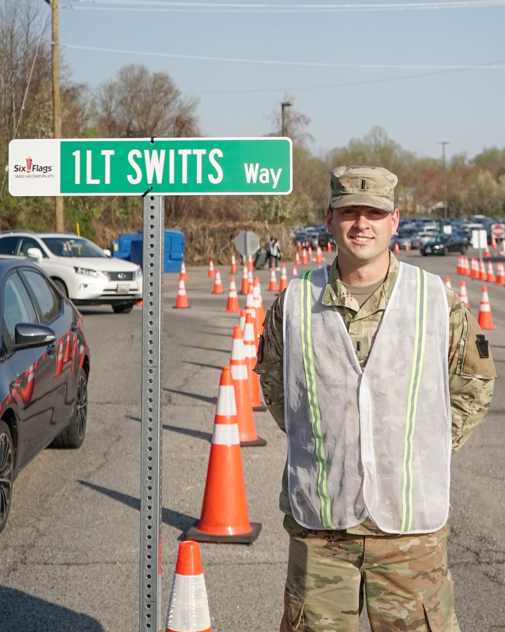 1st Lt. Switts next to his street sign
