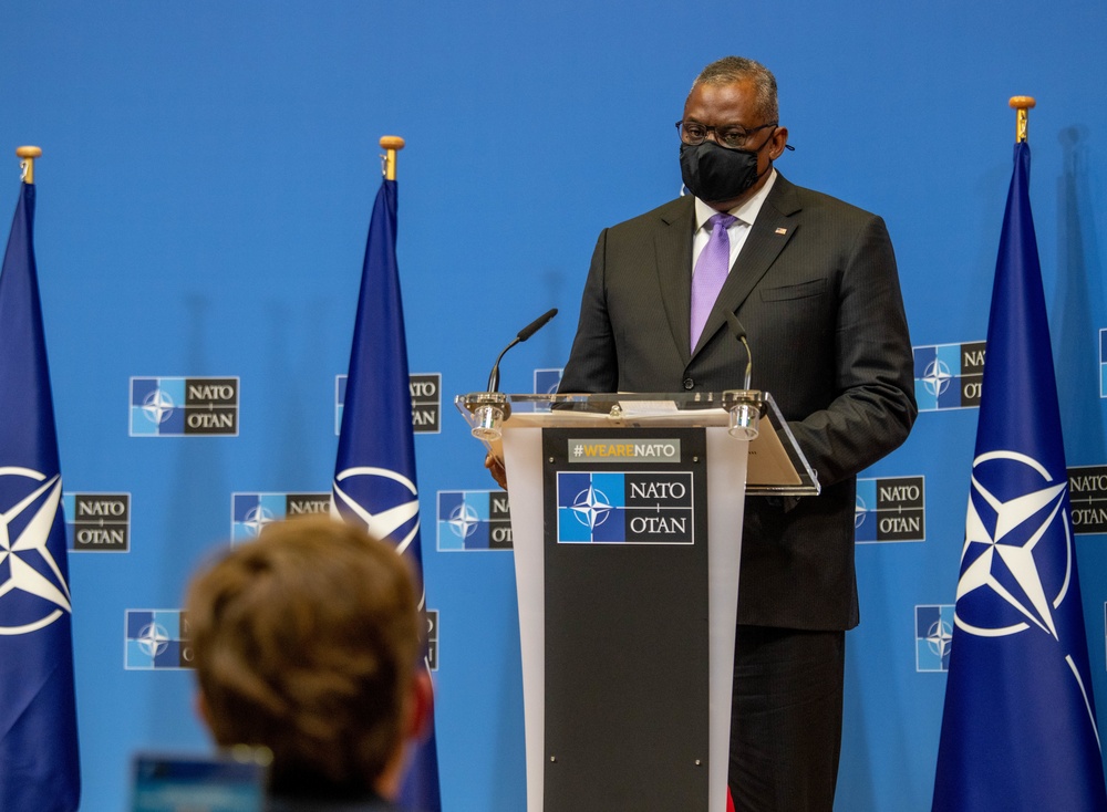 Secretary of Defense Lloyd J. Austin III participates in Joint Press Conference NATO HQ