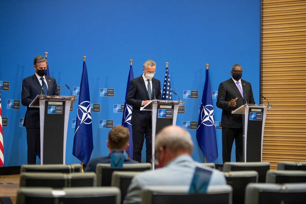 Secretary of Defense Lloyd J. Austin III participates in Joint Press Conference NATO HQ