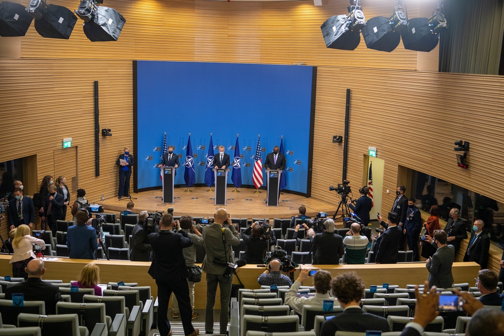 Secretary of Defense Lloyd J. Austin III participates in Joint Press Conference NATO HQ