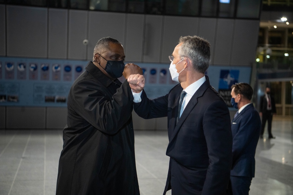 Secretary of Defense Lloyd J. Austin III participates in Joint Press Conference NATO HQ