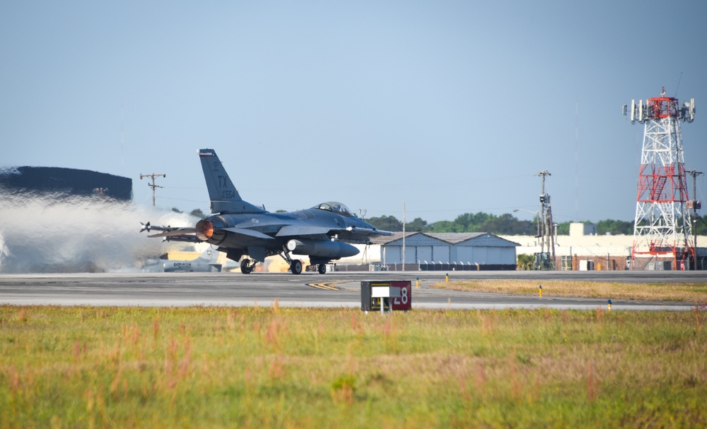 F-16 Fighting Falcon takes off down the runway during Sentry Savannah 2021