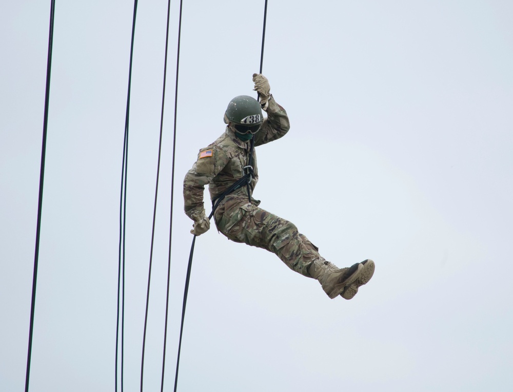 Air Assault class rappels from helicopters at Fort Indiantown Gap