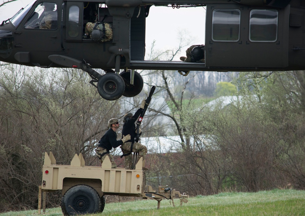 Air Assault class rappels from helicopters at Fort Indiantown Gap