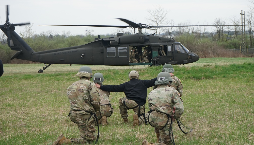 Air Assault class rappels from helicopters at Fort Indiantown Gap