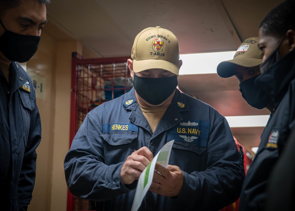 USNS Mercy Sailors Conduct Drills During Dynamic Interface Testing