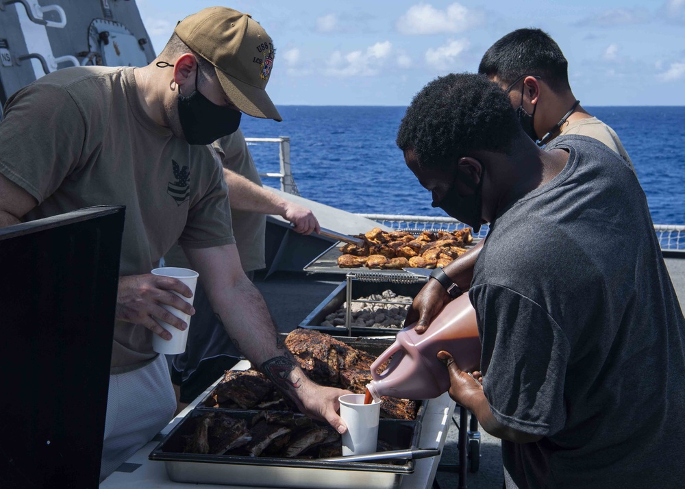 Tulsa has a cook out on the flight deck.