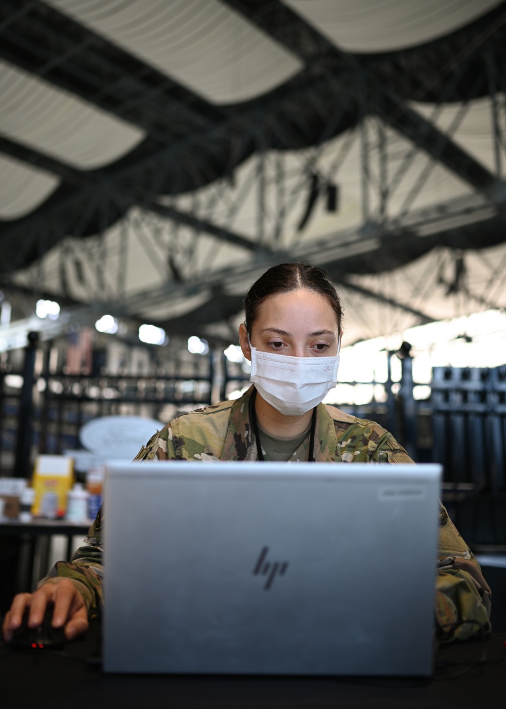 Airmen register community members at Ford Field CVC in Detroit