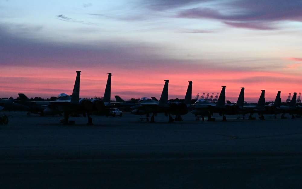 Fighter jets park side by side during Sentry Savannah