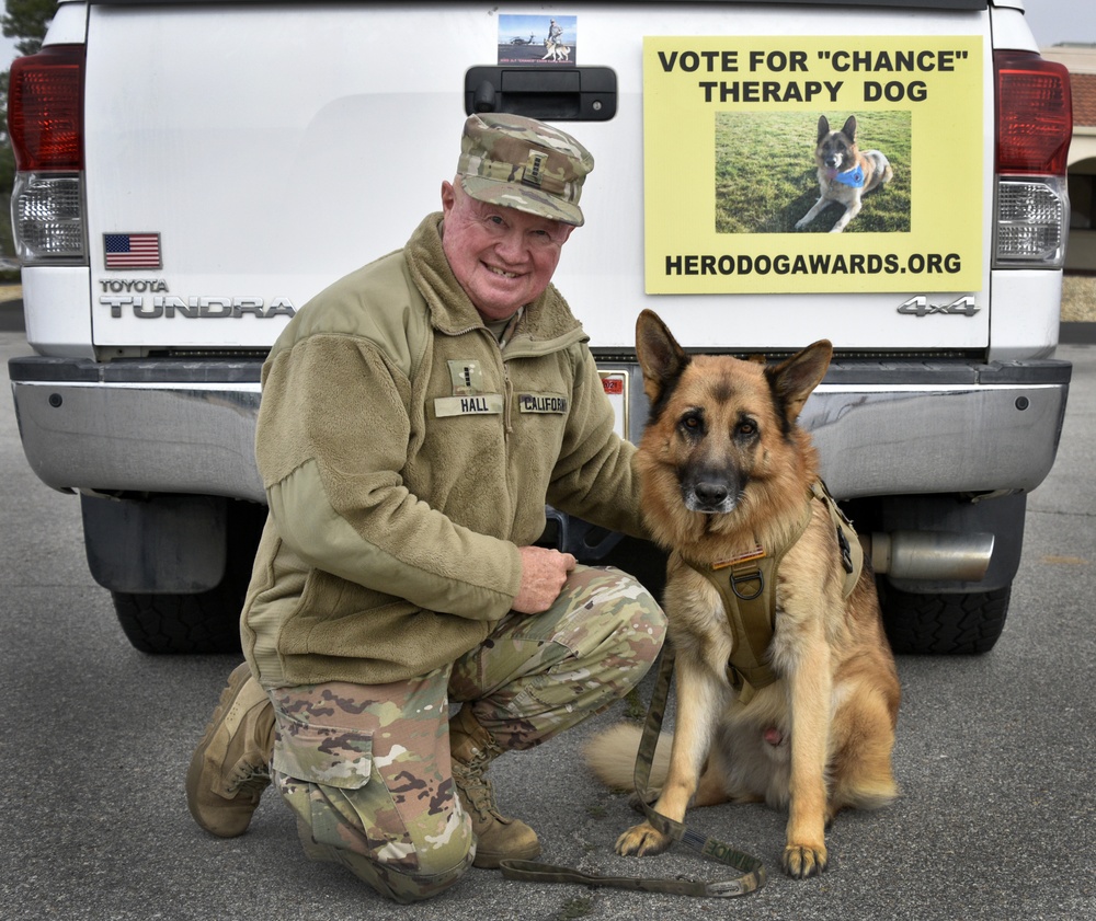 Chance and handler CW4 Joe Hall of California State Guard