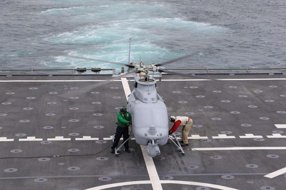 An MQ-8C Fire Scout unmanned aerial vehicle operates aboard USS Jackson (LCS 6)