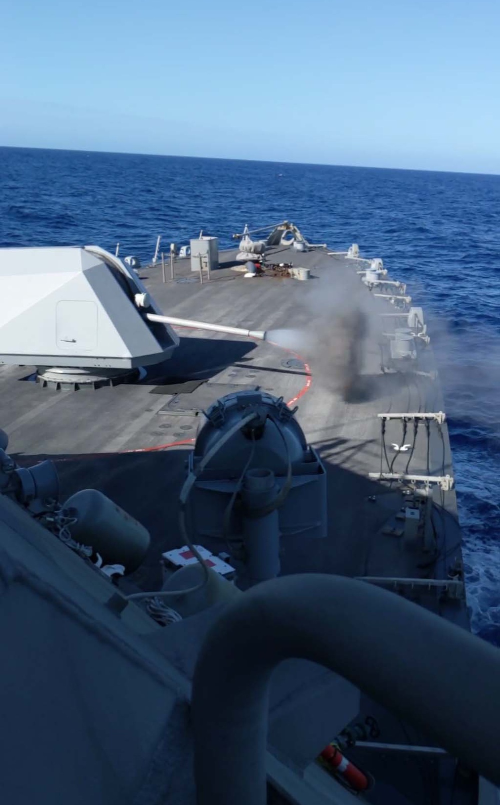 USS Wichita fires the 57mm MK 110 gun during a live-fire exercise