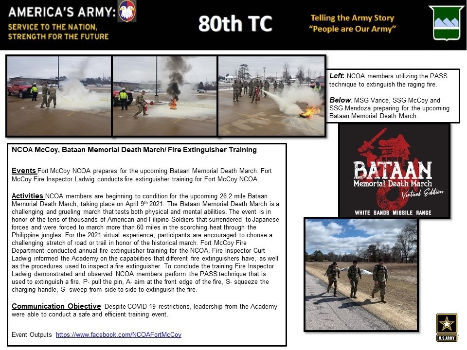 NCOA McCoy, Bataan Memorial Death March/ Fire Extinguisher Training