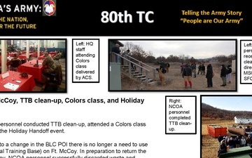 FY21, Fort McCoy, TTB clean-up, Colors class, and Holiday Handoff