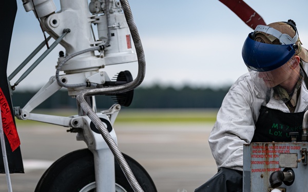 Airmen upload LOX for Hawgsmoke 2021