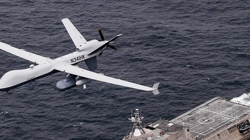 Unmanned Aerial Vehicle Sea Guardian Operates with Naval Assets