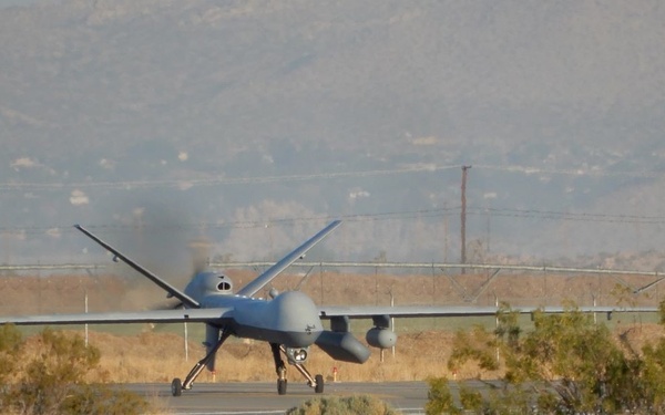 MQ-9 SeaGuardian unmanned maritime surveillance aircraft system prepares to launch