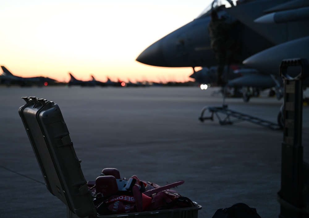 Crew chiefs work on aircraft during week two of Sentry Savannah 2021