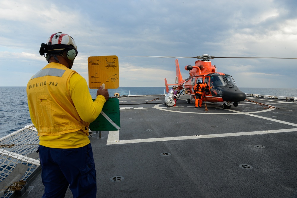 Coast Guard Cutter Hamilton conducts operations in the Mediterranean Sea