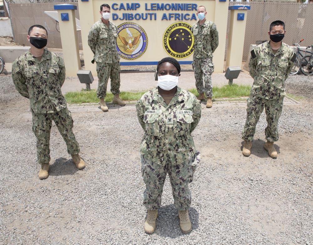 Camp Lemonnier NAMRU Sailors pose for a photo