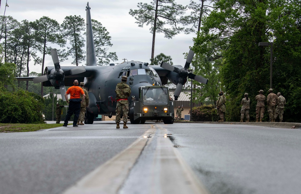 AC-130U tow to Hurlburt Field airpark