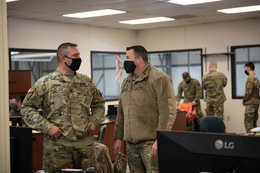 34th Red Bull Infantry Division leadership visits troops during Operation Safety Net