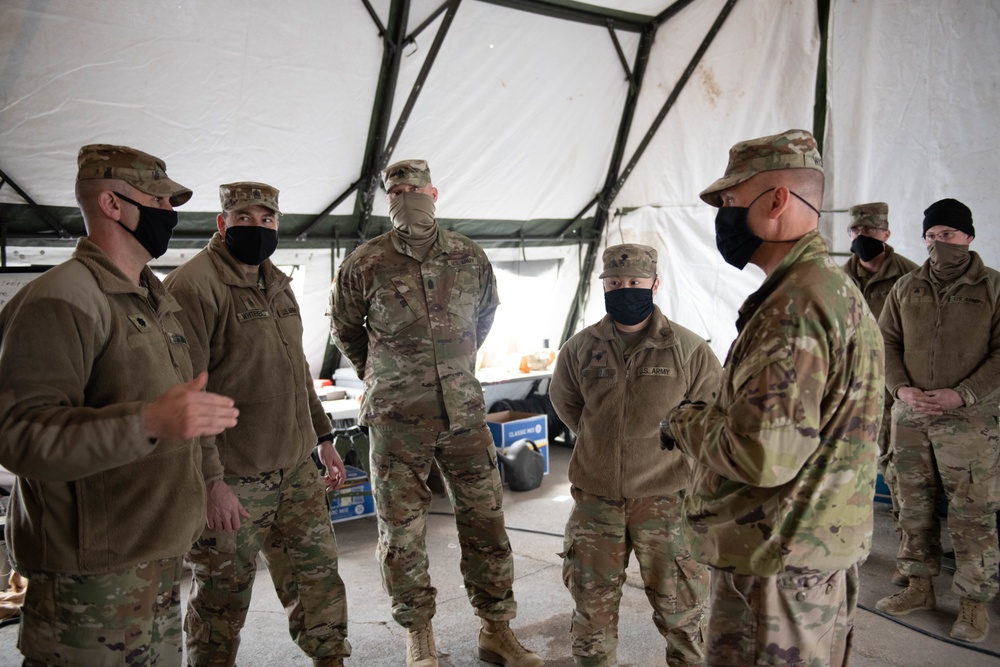 34th Red Bull Infantry Division leadership visits troops during Operation Safety Net