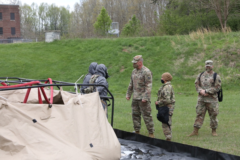 Command Sgt. Maj. Lombardo talks to soldiers from the 307th Chemical Company