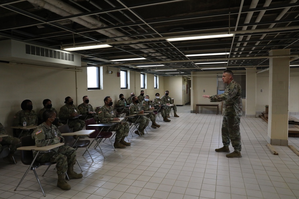 Command Sgt. Maj. Lombardo talks to 314th Theater Public Affairs Support Element