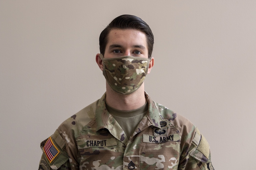 U.S. Army Staff Sgt. William Chaput talks about his role at the Wisconsin Center Community Vaccination Center