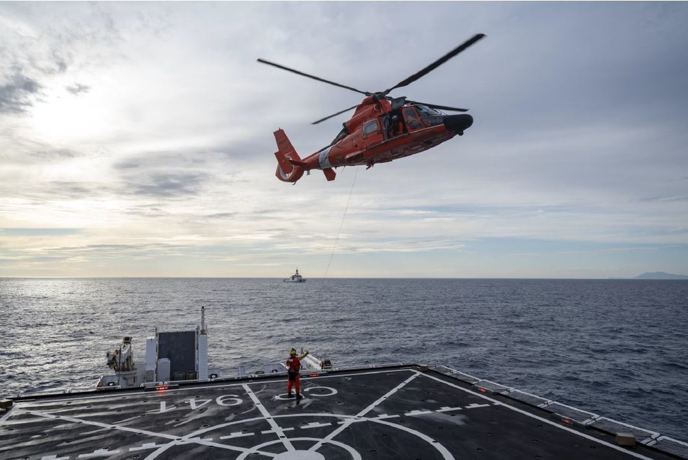 U.S. Coast Guard conducts helicopter operations with Italian coast guard