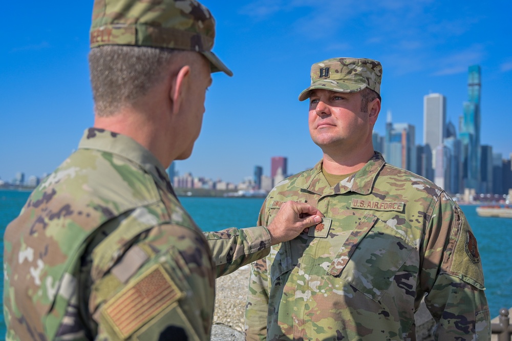 Maj. Gen. Rich Neely Promotes 183rd Airlift Wing Stephen Unverzagt to Major