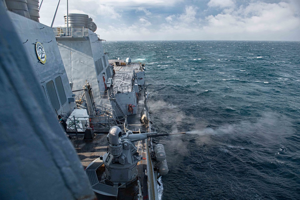 USS Winston S. Churchill (DDG 81) conducts live-fire demo.