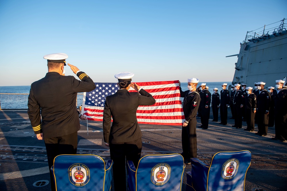 USS Winston S. Churchill (DDG 81) holds burial at sea ceremony.