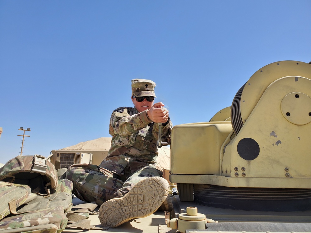 Kyle Texas Soldier Assembles Satelite Truck Dish in Jordan