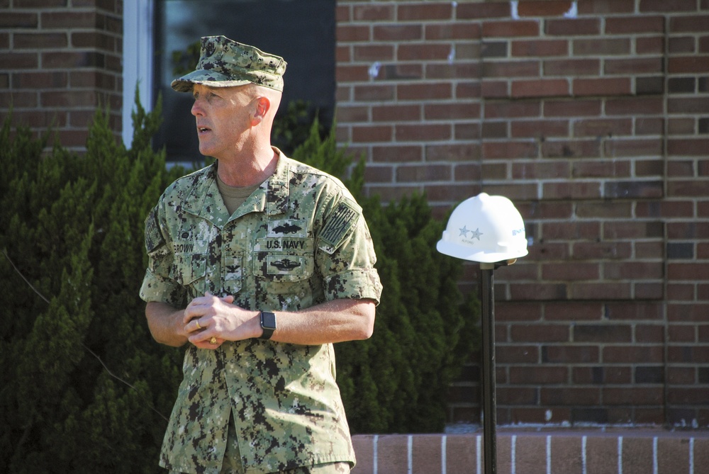 Capt. Jim Brown, Commanding Officer of Office In Charge Of Construction Florence Addresses Staff and Attendees during a Ground-Breaking Ceremony