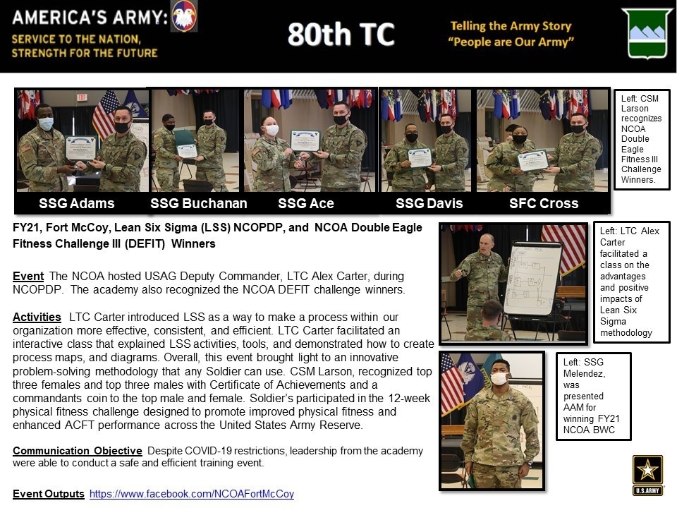 FY21, Fort McCoy, Lean Six Sigma (LSS) NCOPDP, and  NCOA Double Eagle