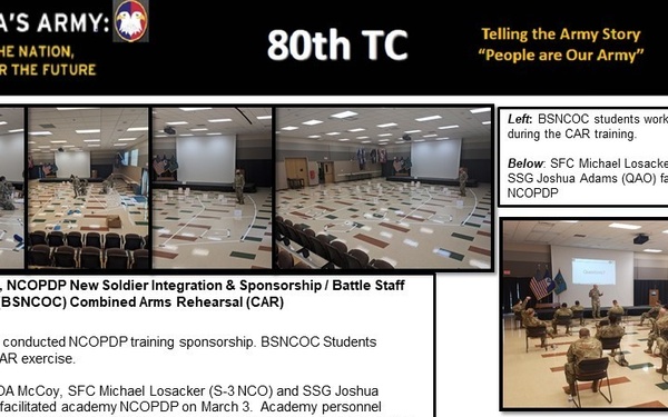 NCOA McCoy, NCOPDP New Soldier Integration &amp; Sponsorship / Battle Staff NCO Course (BSNCOC) Combined Arms Rehearsal (CAR)