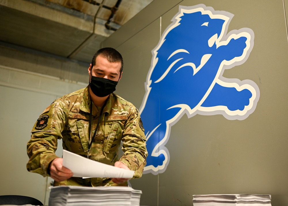 U.S. Air Force Airmen support community members at Ford Field CVC