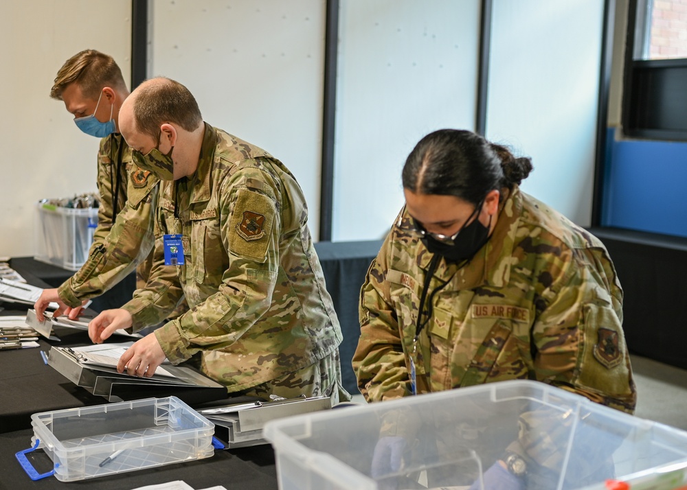 U.S. Air Force Airmen support community members at Ford Field CVC